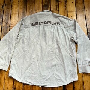 Harley Davidson Mens XL Long Sleeve Button Up Beige Embroidered Shirt Motorcycle